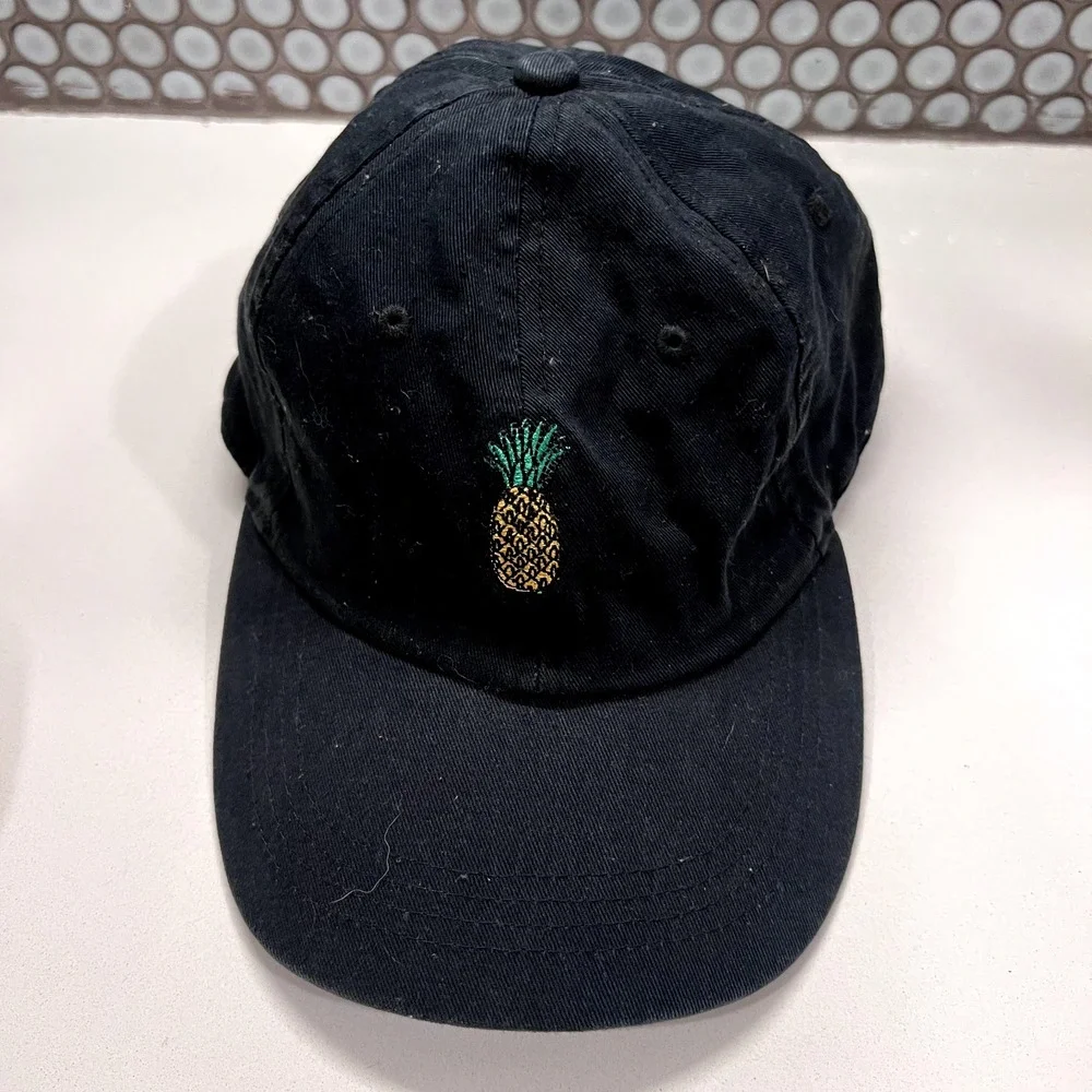 Pineapple Hat Cap Black Hat Strap Back‎ Adjustable Adult Logo Fruit Unstructured